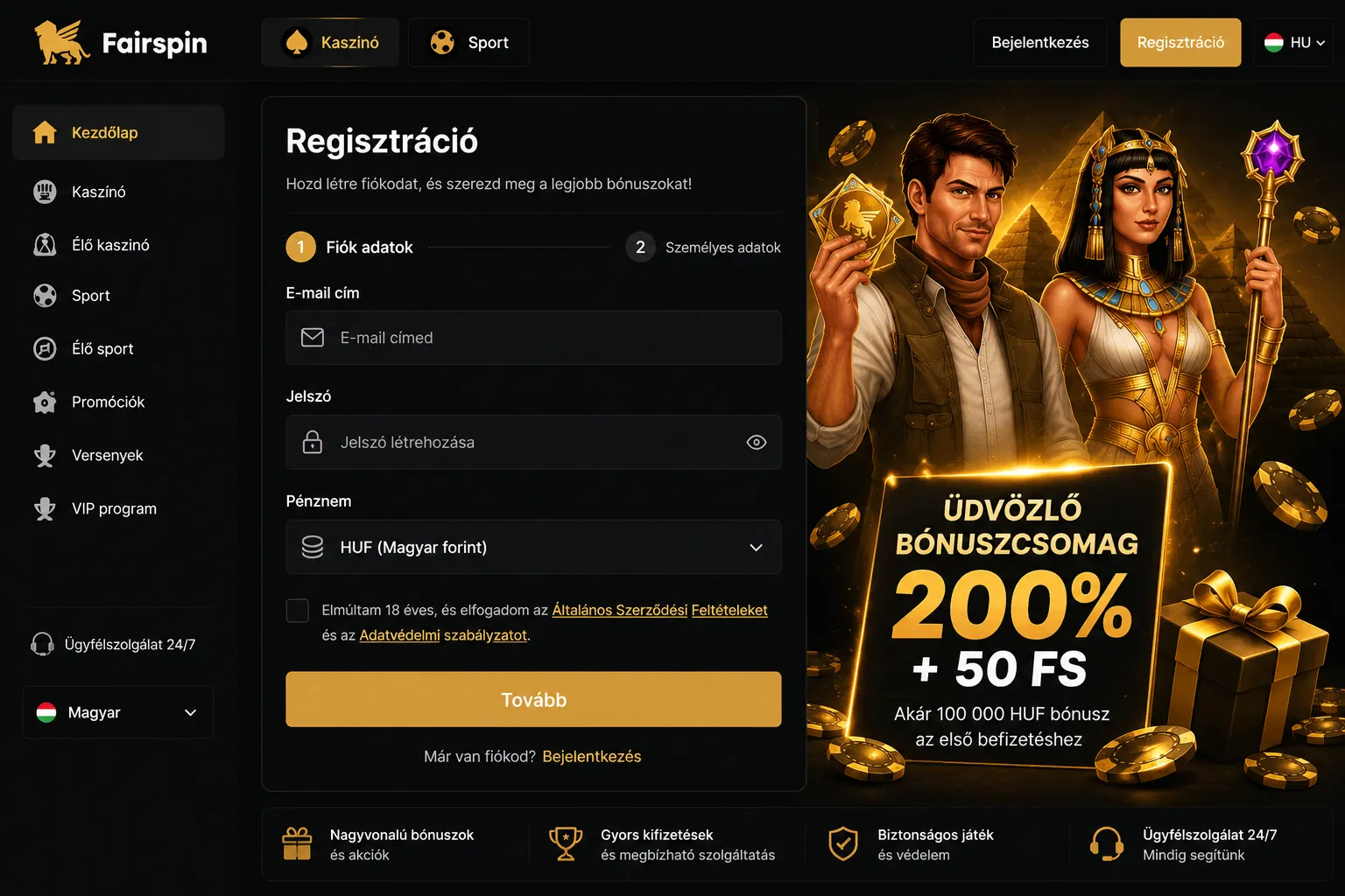 FairSpin Casino free spins promo code és kezdő bónusz aktiválása