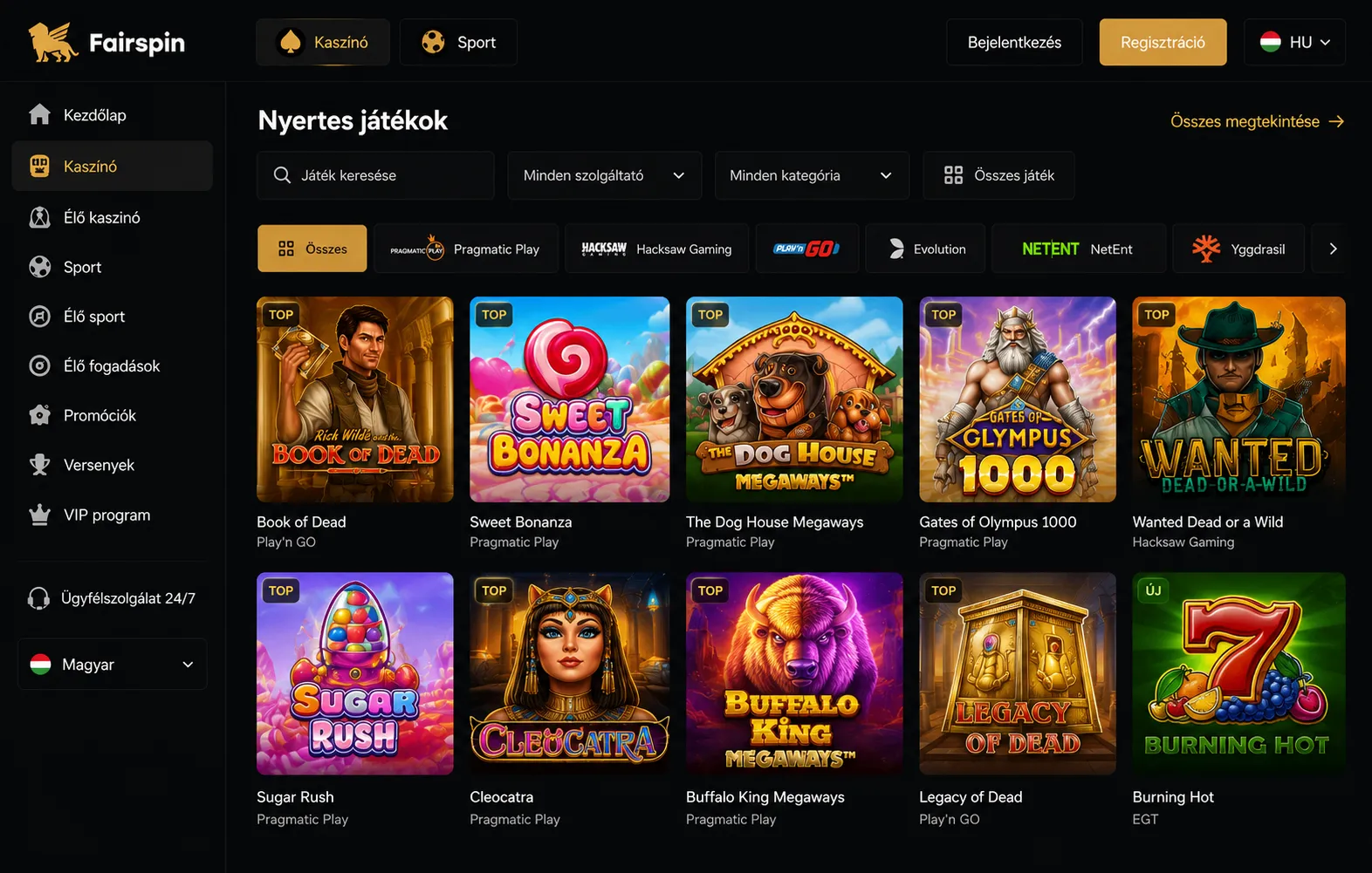 FairSpin Casino nyerőgépek, jackpot slotok és legjobb kaszinójátékok
